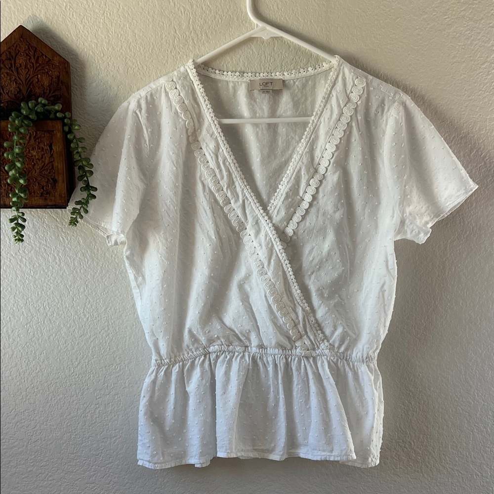 LOFT White Textured Wrap Blouse